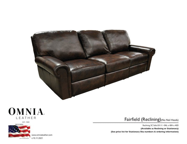 Fairfield Recl Sofa No Nail Heads - OMNIA Leather Furniture